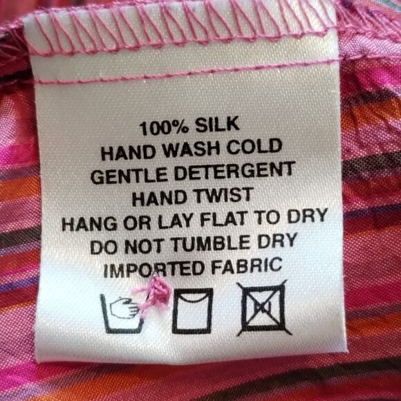 Farinaz Taghavi 100% Silk Pearl Buttoned Pink Striped Duster Tunic NNT Size 8 - Picture 10 of 10